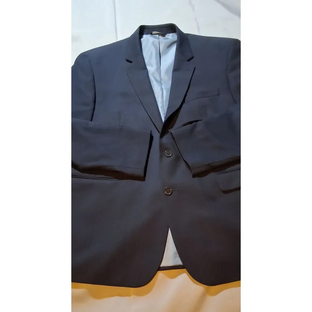 Mens Navy Blue Two-Button 46R Suit Jacket Sport Coat Blazer Formal Business